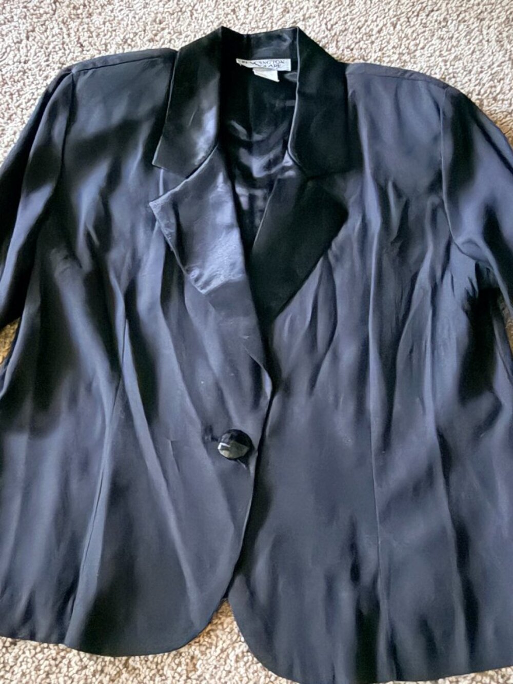 Vintage Kensington Square Black Blazer with Satin Lapels — Size 12